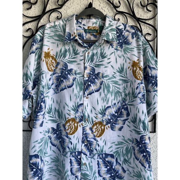 Cubavera Linen Floral Print Collared Button Shirt - Size XL - Multicolored - Picture 2 of 6